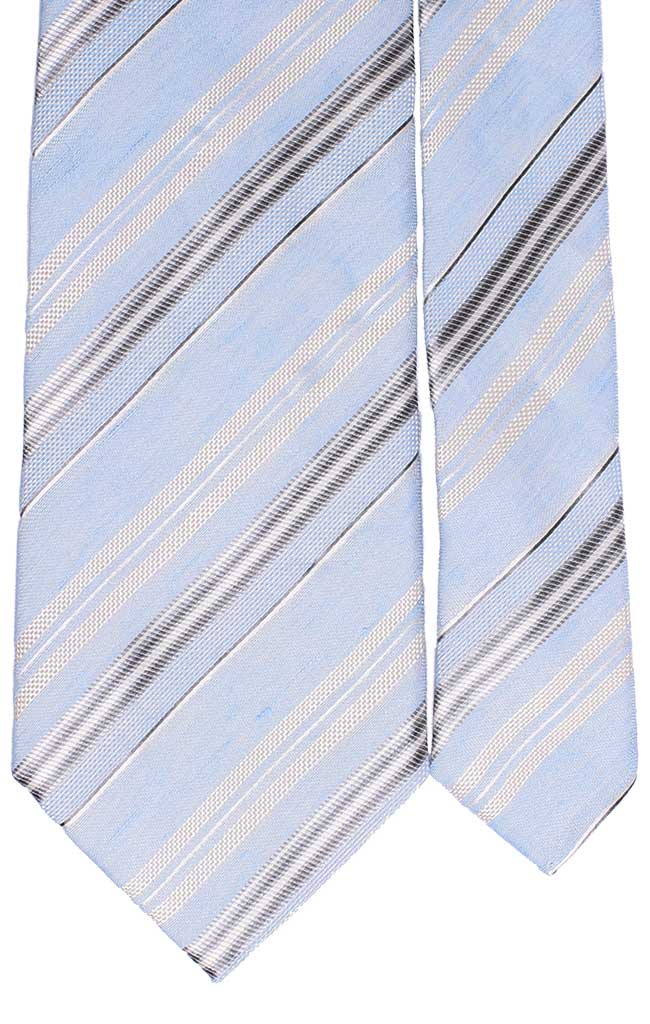 Cravatta Regimental di Seta Celeste Chiaro Bianco Grigio Made in Italy Graffeo Cravatte Pala