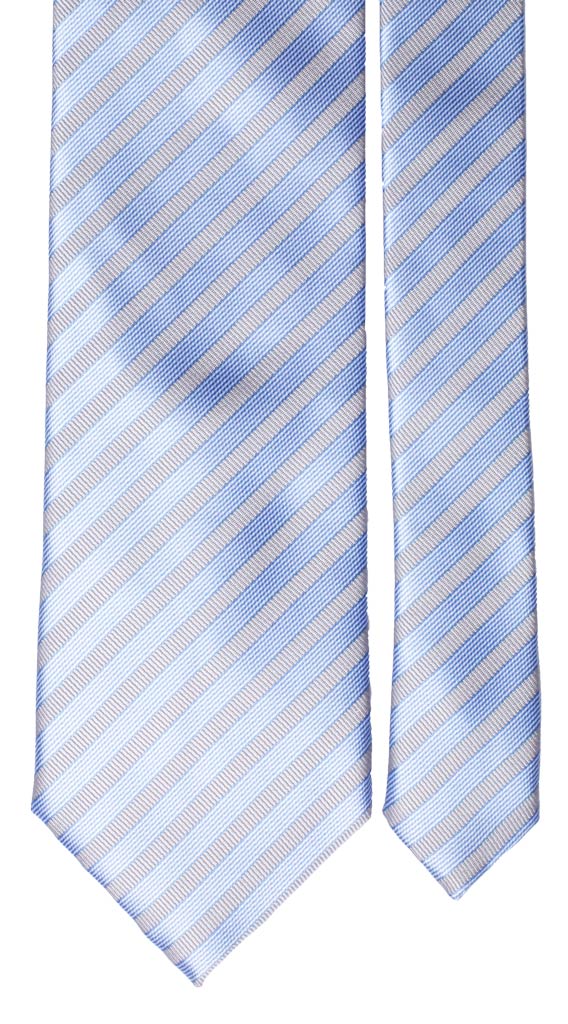Cravatta Regimental di Seta Righe Celeste Grigio Bianco Made in Italy Graffeo Cravatte Pala
