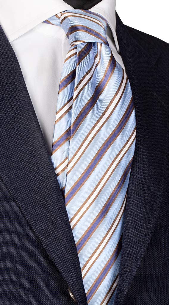 Cravatta Regimental di Seta Celeste Marrone Blu Bianco Made in Italy Graffeo Cravatte