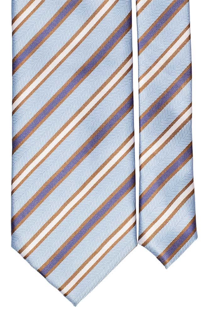 Cravatta Regimental di Seta Celeste Marrone Blu Bianco Made in Italy Graffeo Cravatte Pala