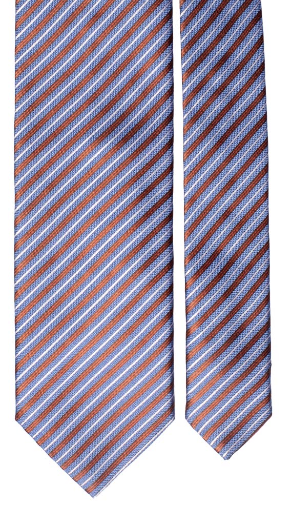 Cravatta Regimental di Seta Celeste Marrone Ruggine Bianca Made in Italy Graffeo Cravatte Pala