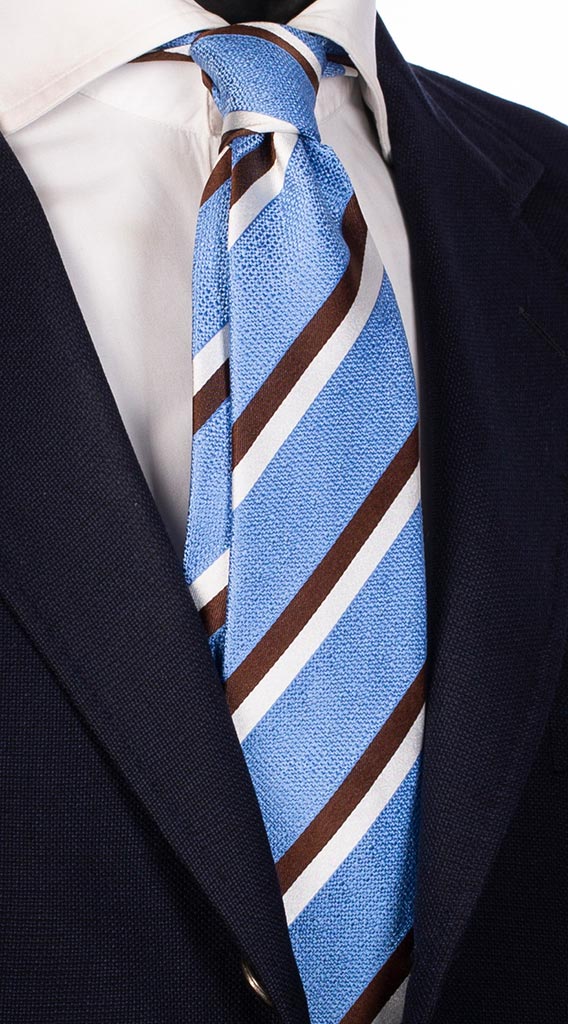 Cravatta Regimental di Seta Bluette con Righe Celeste Bianco Made in Italy Graffeo Cravatte