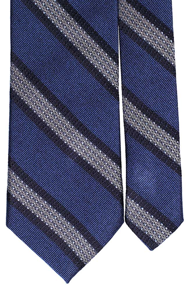 Cravatta Regimental di Seta Effetto Lino Bluette Blu Celeste Bianco Made in Italy Graffeo Cravatte Pala