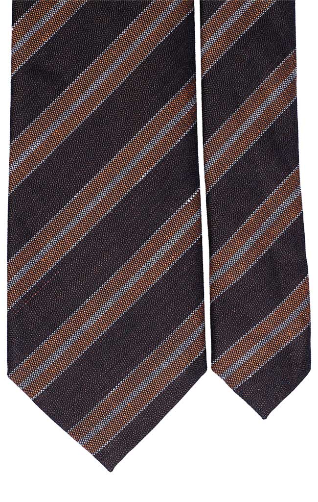 Cravatta Regimental di Seta Effetto Lino Marrone Grigio Ruggine Made in Italy Graffeo Cravatte Pala