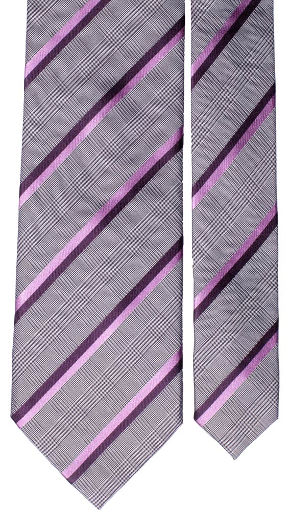 Cravatta Regimental di Seta Principe-di-Galles Grigia Righe Vinaccia Viola Made in Italy Graffeo Cravatte Pala