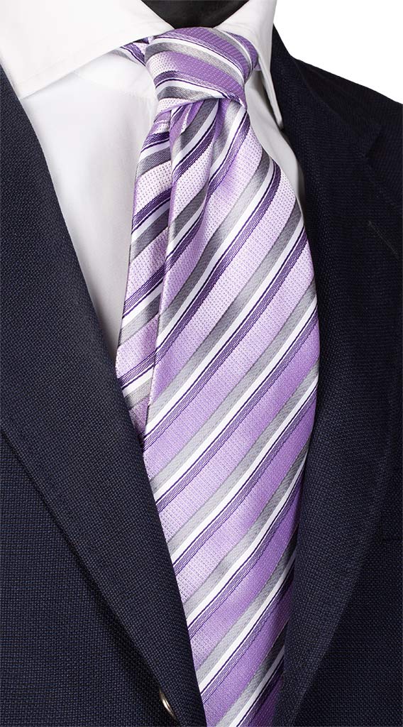 Cravatta Regimental di Seta Glicine Grigio Bianco Made in Italy Graffeo Cravatte