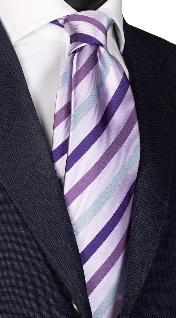 Cravatta Regimental di Seta Glicine Verde Viola Made in Italy Graffeo Cravatte