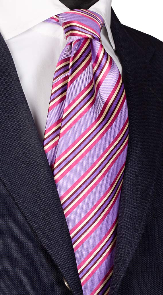 Cravatta Regimental di Seta Glicine Viola Giallo Fucsia Made in Italy Graffeo Cravatte