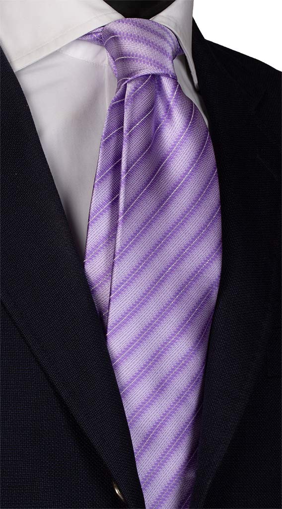 Cravatta Regimental di Seta Glicine Viola Lurex Made in Italy Graffeo Cravatte