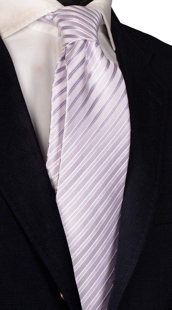 Cravatta Regimental di Seta Glicine chiaro Bianco Grigio Lurex Made in Italy graffeo Cravatte