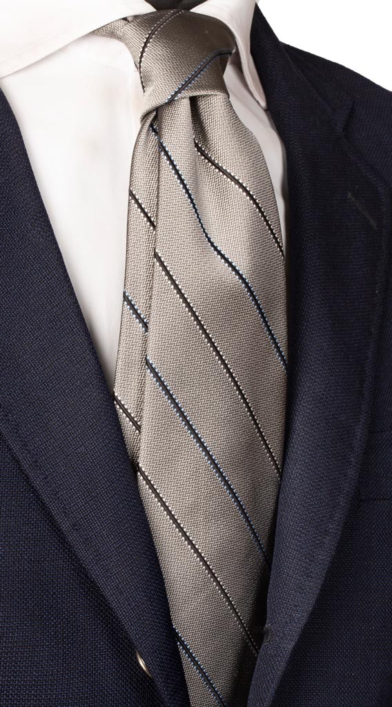 Cravatta Regimental di Seta Grigia Righe Nere Celesti Made in Italy graffeo Cravatte