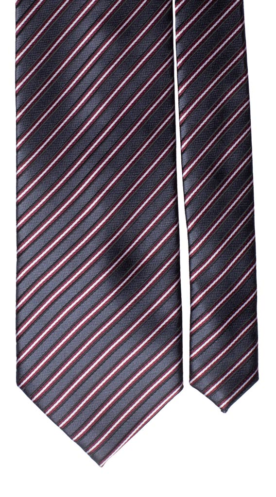Cravatta Regimental di Seta Grigio Antracite Righe Granata Bianchi Made in Italy Graffeo Cravatte Pala