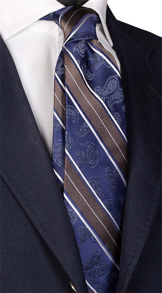 Cravatta Regimental di Seta Jaspé Blu Paisley Marrone Bianco Made in Italy graffeo Cravatte