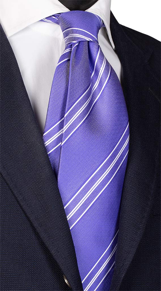 Cravatta Regimental di Seta Lavanda Bianco Made in Italy Graffeo Cravatte
