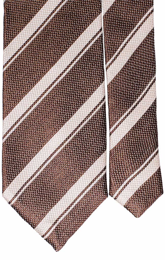 Cravatta Regimental di Seta Marrone Bianco Effetto Lino Made in Italy graffeo Cravatte Pala
