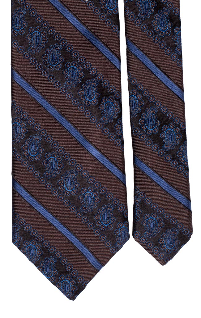 Cravatta Regimental di Seta Marrone Blu Avio Paisley Tono su Tono Made in Italy graffeo Cravatte Pala