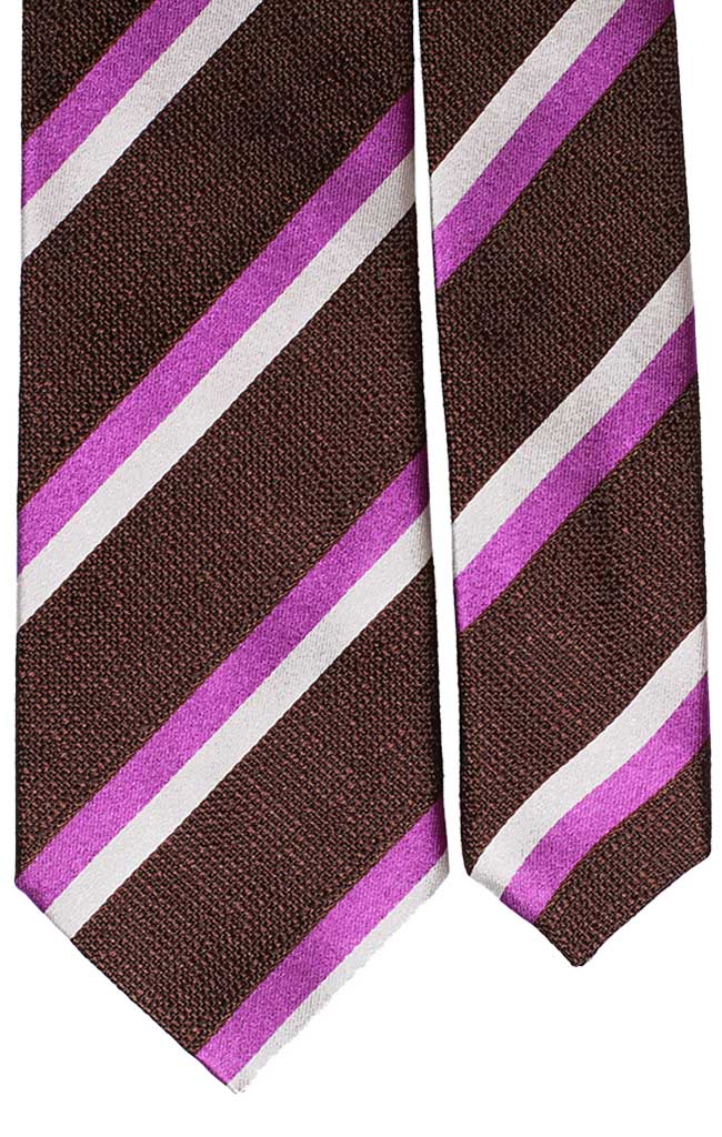 Cravatta Regimental di Seta Marrone Viola Bianco Perla Made in Italy Graffeo Cravatte Pala