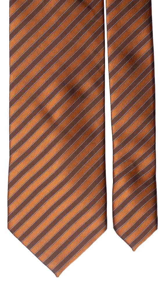 Cravatta Regimental di Seta Marrone color Cammello Bianca Made in Italy Graffeo Cravatte Pala