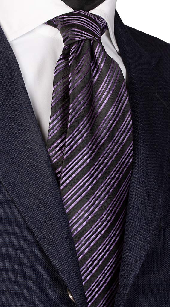 Cravatta Regimental di Seta Nera Viola Made in Italy Graffeo Cravatte