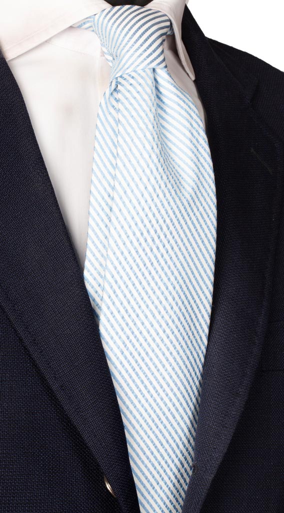 Cravatta Regimental di Seta Righe Bianco Celesti Effetto Stropicciato Made in Italy Graffeo Cravatte
