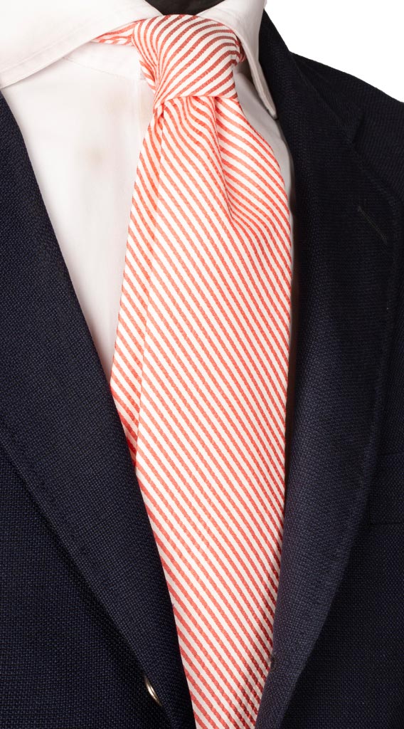 Cravatta Regimental di Seta Righe Bianco Rosso Effetto Stropicciato Made in Italy Graffeo Cravatte