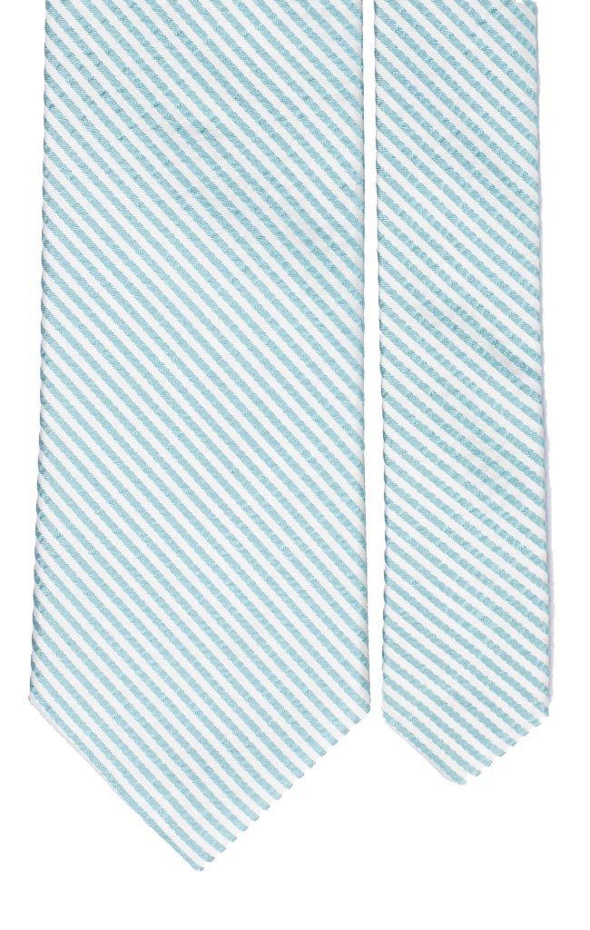 Cravatta Regimental di Seta Righe Bianco Verde Acqua Effetto Stropicciato 6461