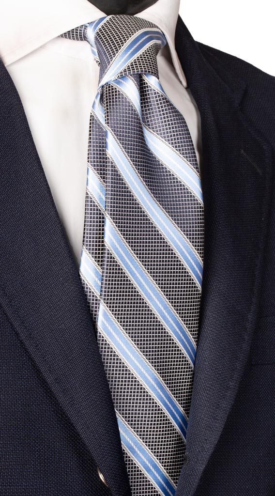 Cravatta Regimental di Seta Righe Blu Azzurro Bianco Made in Italy Graffeo Cravatte