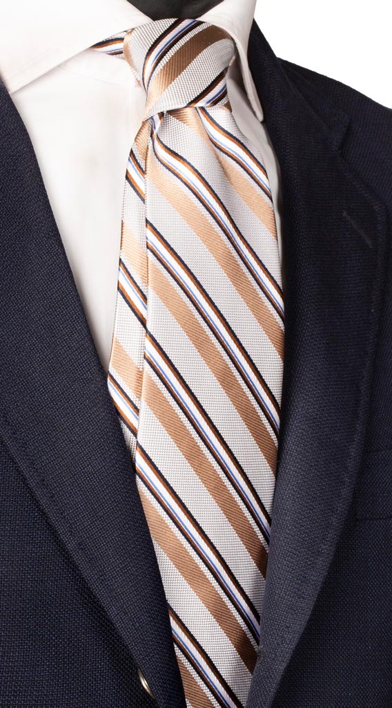 Cravatta Regimental di Seta Righe Grigie Beige Bianche Celesti Made in Italy Graffeo Cravatte
