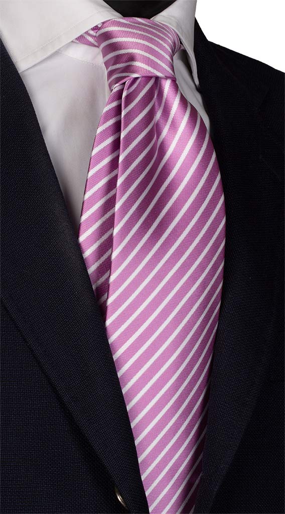 Cravatta Regimental di Seta Rosa Bianco Made in Italy Graffeo Cravatte