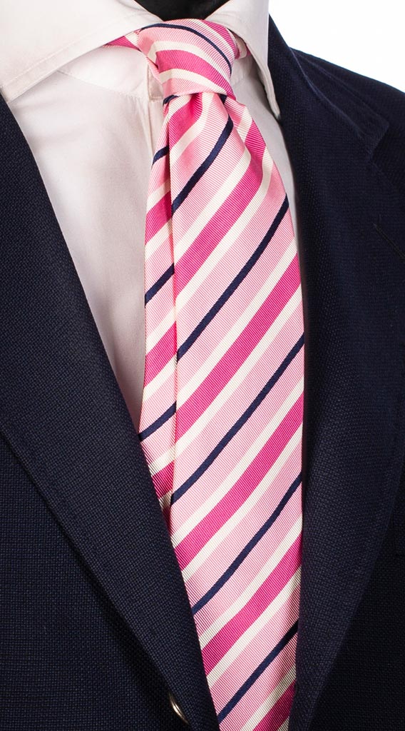 Cravatta Regimental di Seta Rosa Bianco Blu Made i Italy Graffeo Cravatte