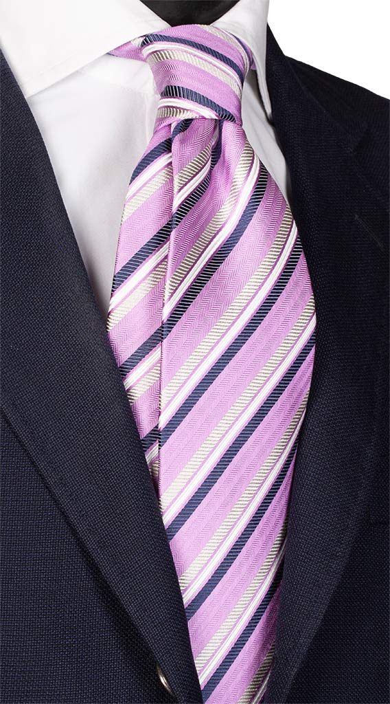Cravatta Regimental di Seta Rosa Blu Bianco Grigio Made in Italy Graffeo Cravatte