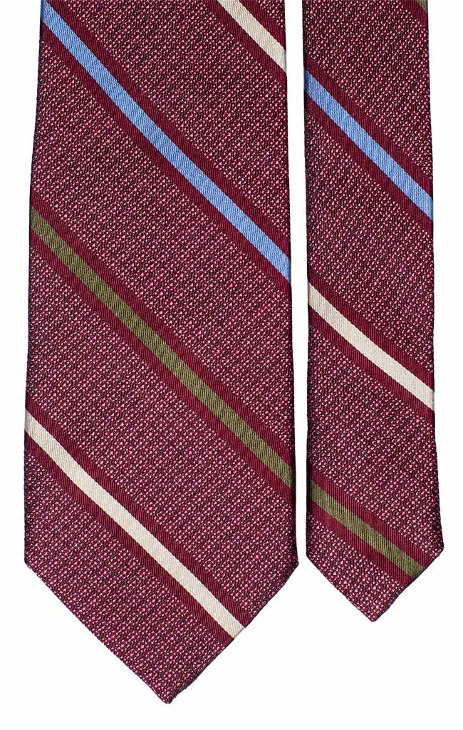 Cravatta Regimental di Seta Rosa Antico Verde Celeste Avorio Made in Italy Graffeo Cravatte pala