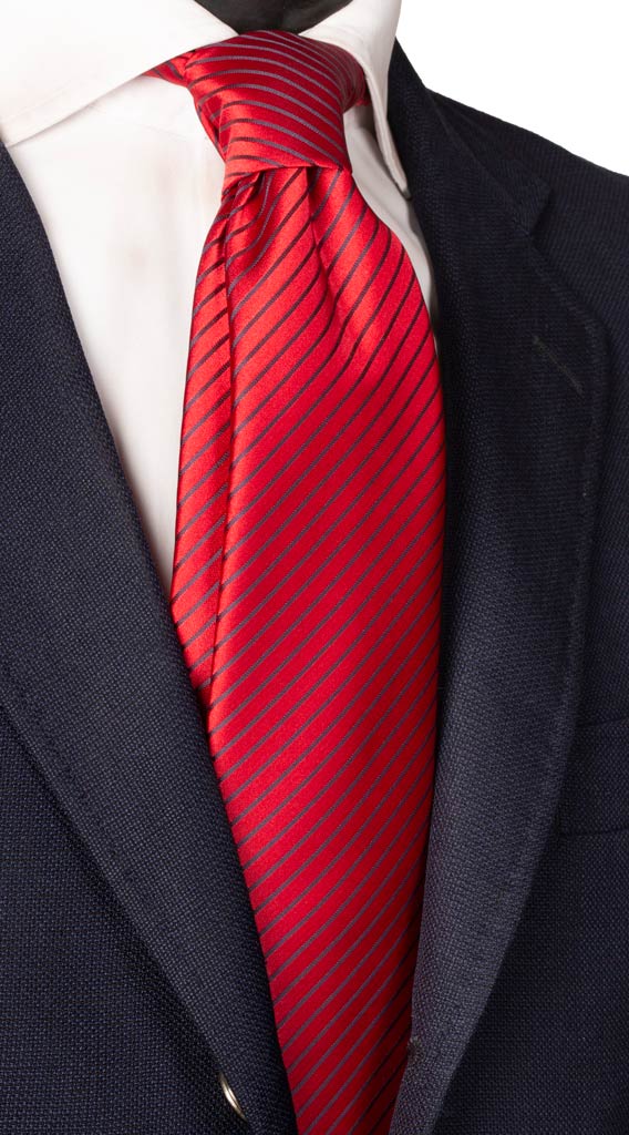 Cravatta Regimental di Seta Rossa Righe Blu Made in Italy Graffeo Cravatte