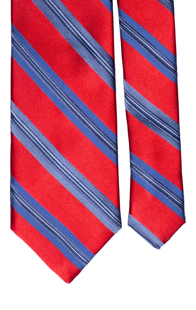 Cravatta Regimental di Seta Rossa Righe Blu Avio Celeste Made in Italy Graffeo Cravatte Pala