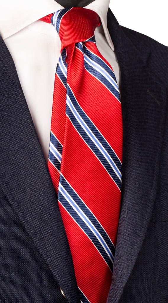Cravatta Regimental di Seta Rossa Righe Blu Bianche Lilla Made in Italy graffeo Cravatte