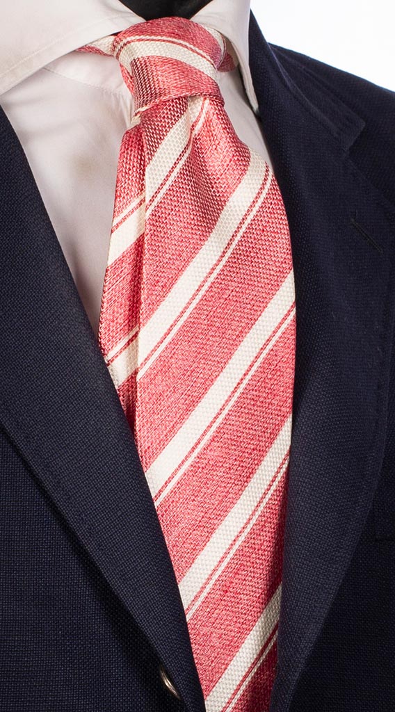 Cravatta Regimental di Seta Rosso Fragola Bianco Made in Italy Graffeo Cravatte