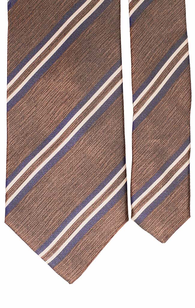 Cravatta Regimental di Seta Tortora Blu Navy Bianco Effetto Lino Made in Italy Graffeo Cravatte Pala
