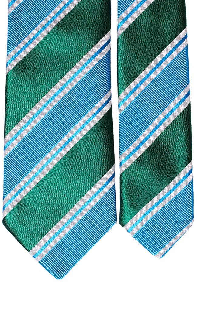 Cravatta Regimental di Seta Verde Celeste Bianco Made in Italy Graffeo Cravatte Pala
