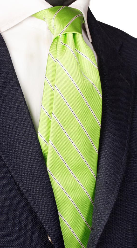 Cravatta Regimental di Seta Verde Righe Bianche Blu Made in Italy Graffeo Cravatte