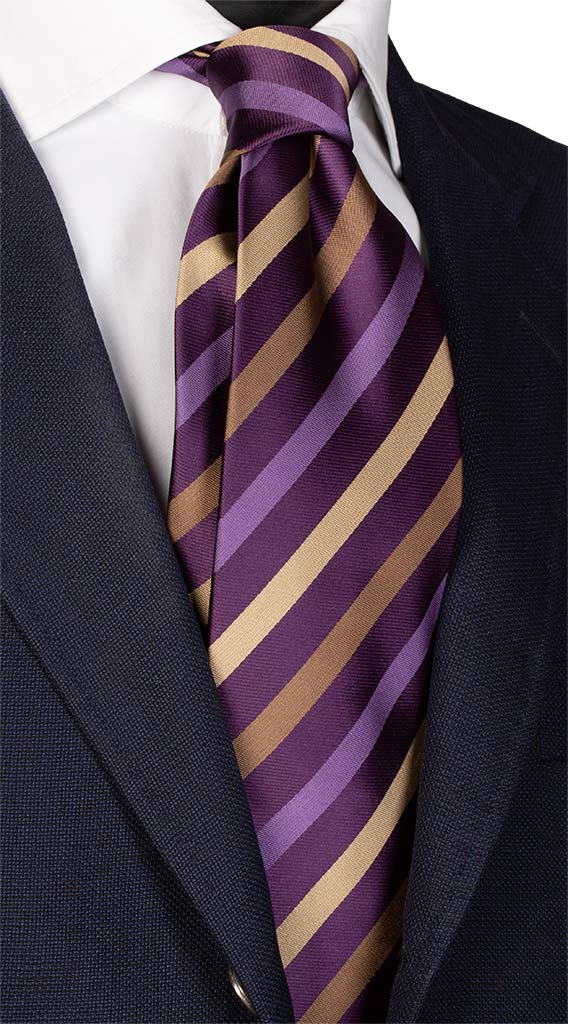 Cravatta Regimental di Seta Viola Beige Made in Italy Graffeo Cravatte