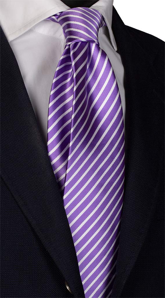 Cravatta Regimental di Seta Viola Bianco Made in Italy Graffeo Cravatte