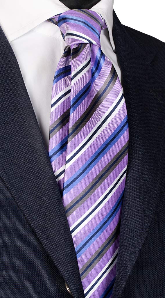 Cravatta Regimental di Seta Viola Blu Bianco Verde Azzurro Made in Italy Graffeo Cravatte