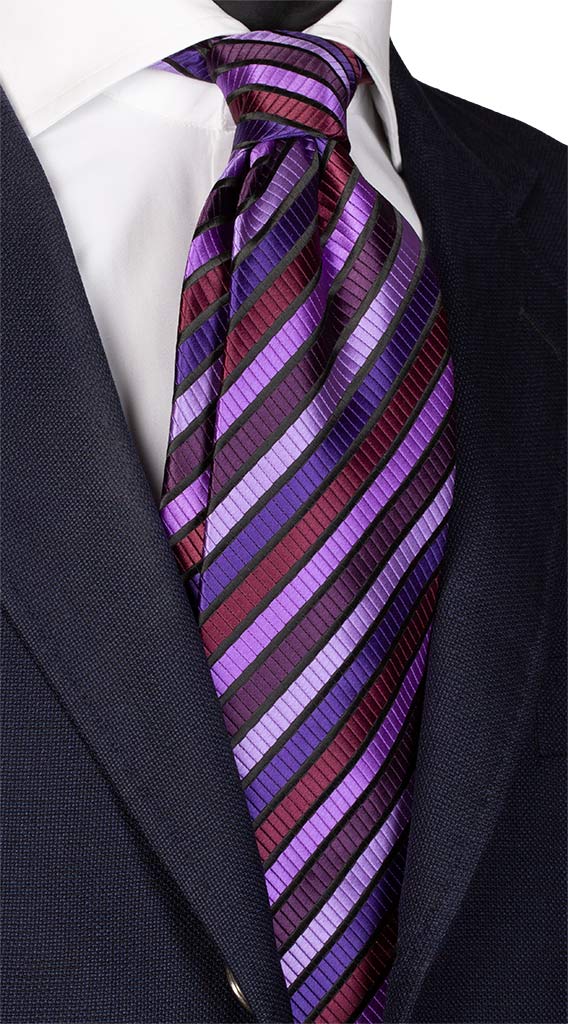 Cravatta Regimental di Seta Viola Bordeaux Glicine Made in Italy Graffeo Cravatte