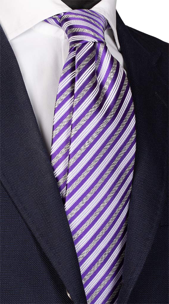 Cravatta Regimental di Seta Viola Grigio Bianco Made in Italy Graffeo Cravatte
