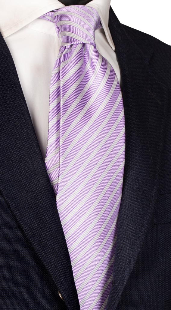 Cravatta Regimental di Seta Viola Grigio Bianco Made in Italy graffeo Cravatte