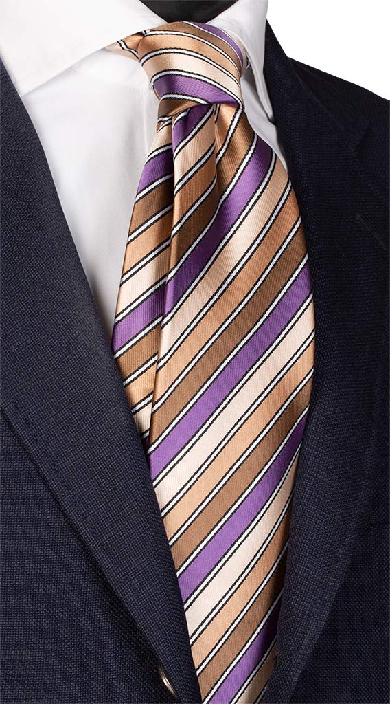 Cravatta Regimental di Seta Viola Marrone Beige Bianco Made in Italy Graffeo Cravatte