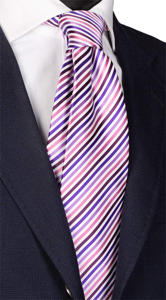 Cravatta Regimental di Seta Viola Rosa Bianco Vinaccia Made in Italy Graffeo Cravatte