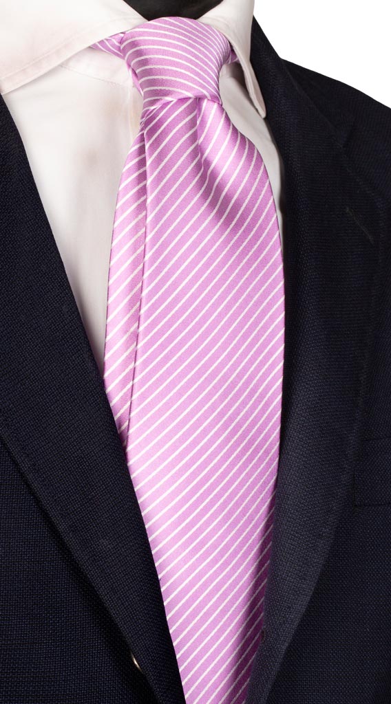 Cravatta Regimental di Seta Righe Violette Bianche Made in Italy graffeo Cravatte