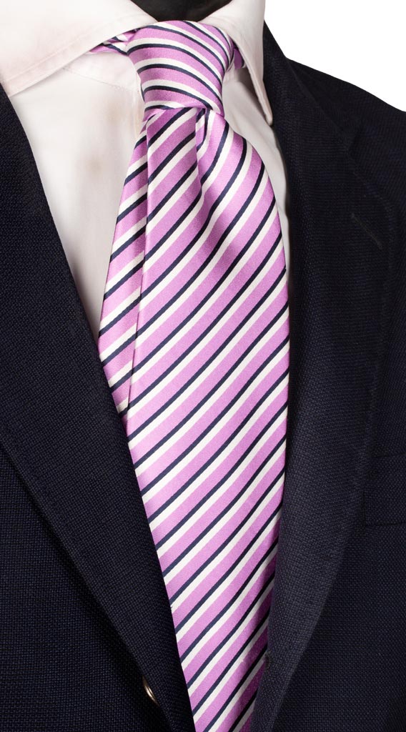Cravatta Regimental di Seta Violetto Blu Bianca Made in Italy graffeo Cravatte