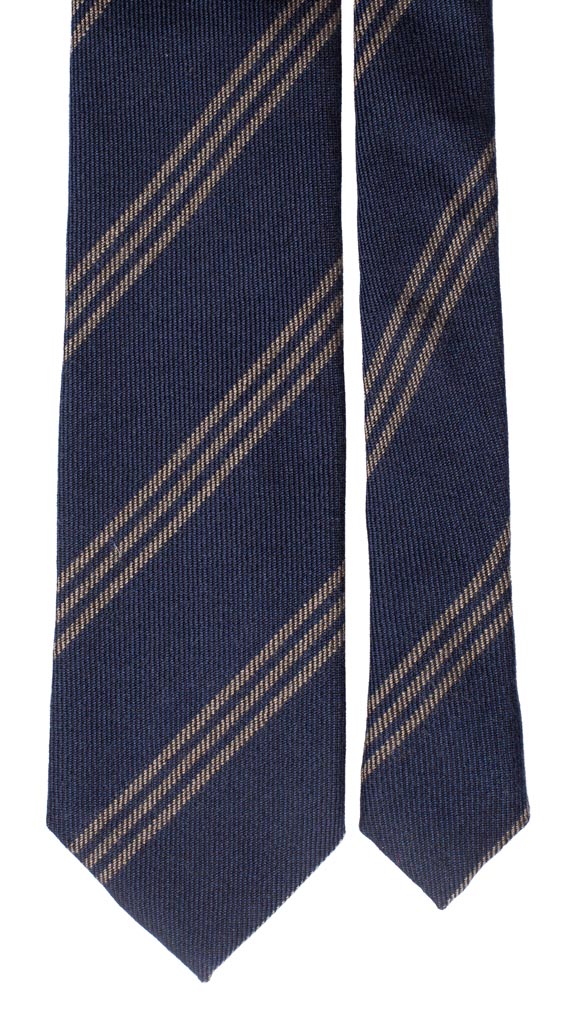 Cravatta Regimental in Lana Cashmere Blu Righe Beige Made in Italy graffeo Cravatte Pala